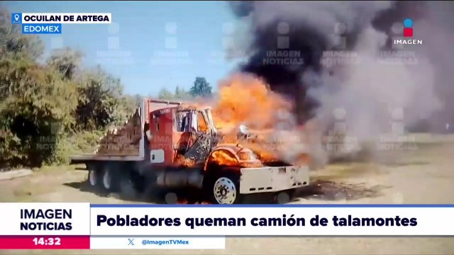 Pobladores del Estado de México queman camión de talamontes