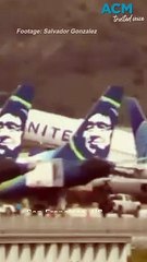 Terrifying moment wheel falls of United airplane