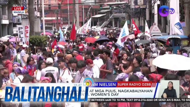 Grupo ng kababaihan at mga pulis, nagkabalyahan sa rally ngayong International Women's Day | BT