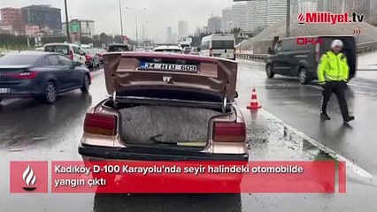 Kadıköy D-100'de otomobil alev alev yandı
