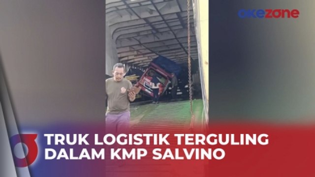 Cuaca Buruk, Truk Logistik Terguling dalam KMP Salvino di Pelabuhan Merak