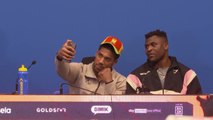 AJ puts on a show - ends press conference with selfies and rapping