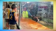 A crocodile attracts the hand of the keeper and visitors help at the zoo