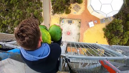 Rubber Band Ball Vs. World’s LARGEST Exercise Ball from 45m!