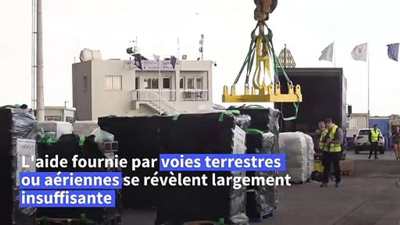 Chypre: chargement de l'aide humanitaire sur un bateau avant son départ pour la bande de Gaza