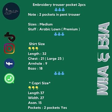 عید آنے والی ھے تو ھم آپ کے لیے لائے ہیں بہت ہی خوبصورت رنگوں سے آراستہ سوٹ جسے پہن کر کر آپ اپنی شخصیت کو چار چاند لگائیں ابھی آرڈر کرنے کے لیے رابطہ کریں mia & bia