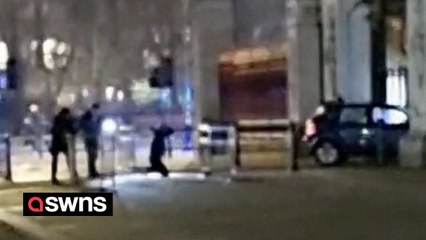 Dramatic moment car crashes into Buckingham Palace gates