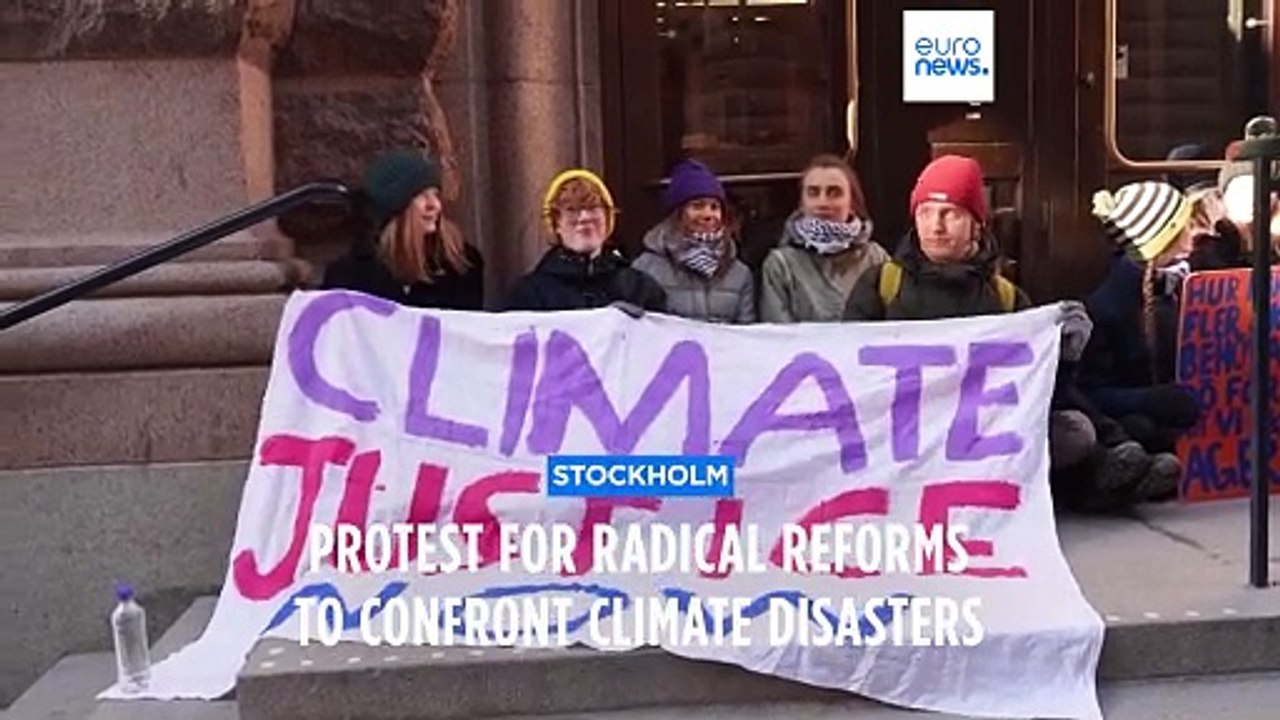 Climate activists alongside Greta Thunberg block the Swedish parliament