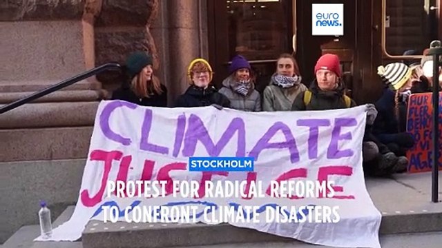 Climate activists alongside Greta Thunberg block the Swedish parliament