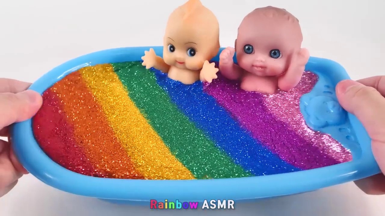 Satisfying Video l How to Make Rainbow Bathtub with Mixing Slime from Glitter Cutting ASMR