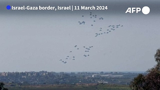 Humanitarian aid parachuted into the Gaza Strip via airdrop