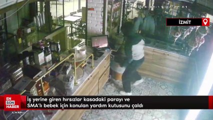 Kocaeli'de iş yerine giren hırsızlar kasadaki parayı ve SMA'lı bebek için konulan yardım kutusunu çaldı