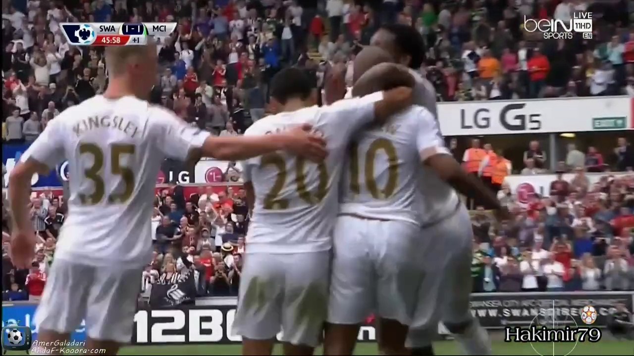 هدف سوانزي سيتي في مرمى مانشستر سيتي الدوري الانجليزي الممتاز 2015/16 / Swansea city goal against Manchester city André Ayew premier League 2015/16