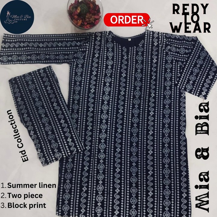 Rocking monochrome this Eid?  Mia & Bia's summer linen collection has the perfect two-piece block print sets for you!