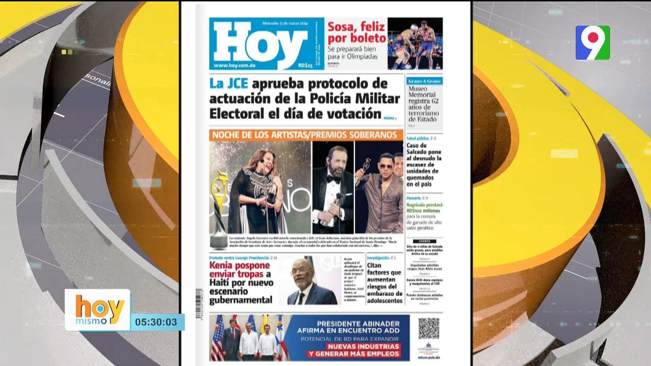 Titulares de prensa dominicana miércoles 13 de marzo 2024 | Hoy Mismo