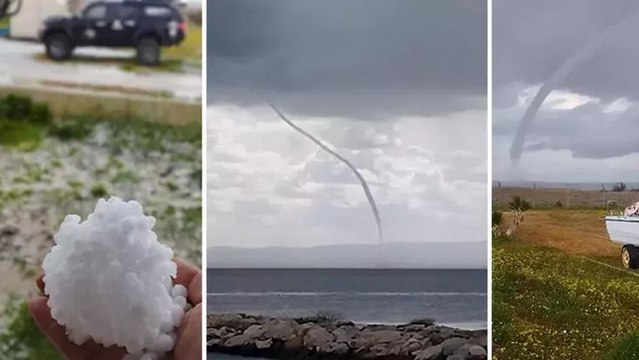 Çanakkale'nin Biga ilçesi açıklarında denizde oluşan hortum kamerada