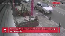 Otomobille otobüsün kafa kafaya çarpıştığı kaza kamerada