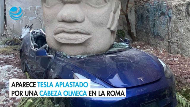 Aparece Tesla aplastado por una cabeza Olmeca en la Roma