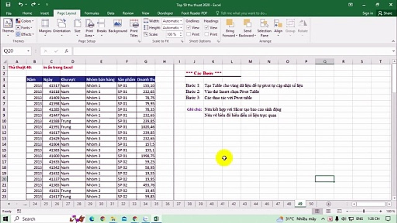 Hướng dẫn cách in ấn trong excel