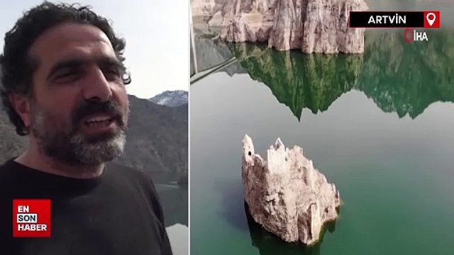Artvin'de baraj suları çekilince tarihi kale ortaya çıktı