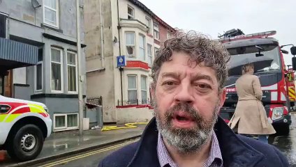 Reporter Richard Hunt live at the scene of a huge fire in Havelock Street, Blackpool