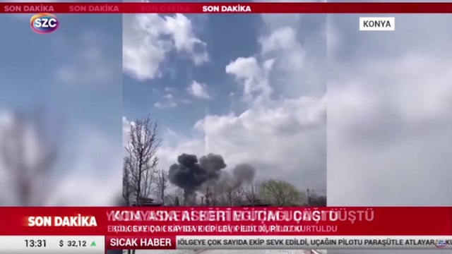 Konya'da eğitim uçağı düştü, ilk görüntüler