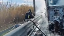 Food truck destroyed by flames after engine fails on Italian motorway