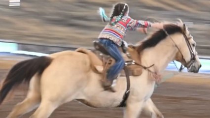 9 y/o barrel racing aficionado and her favorite horse put on a gripping show