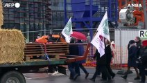 Protesta degli agricoltori a Strasburgo, balle di fieno davanti al Parlamento europeo