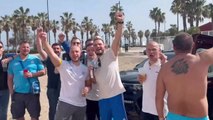 Aficionados del Marsella en Valencia, en la previa del partido Villarreal-OM