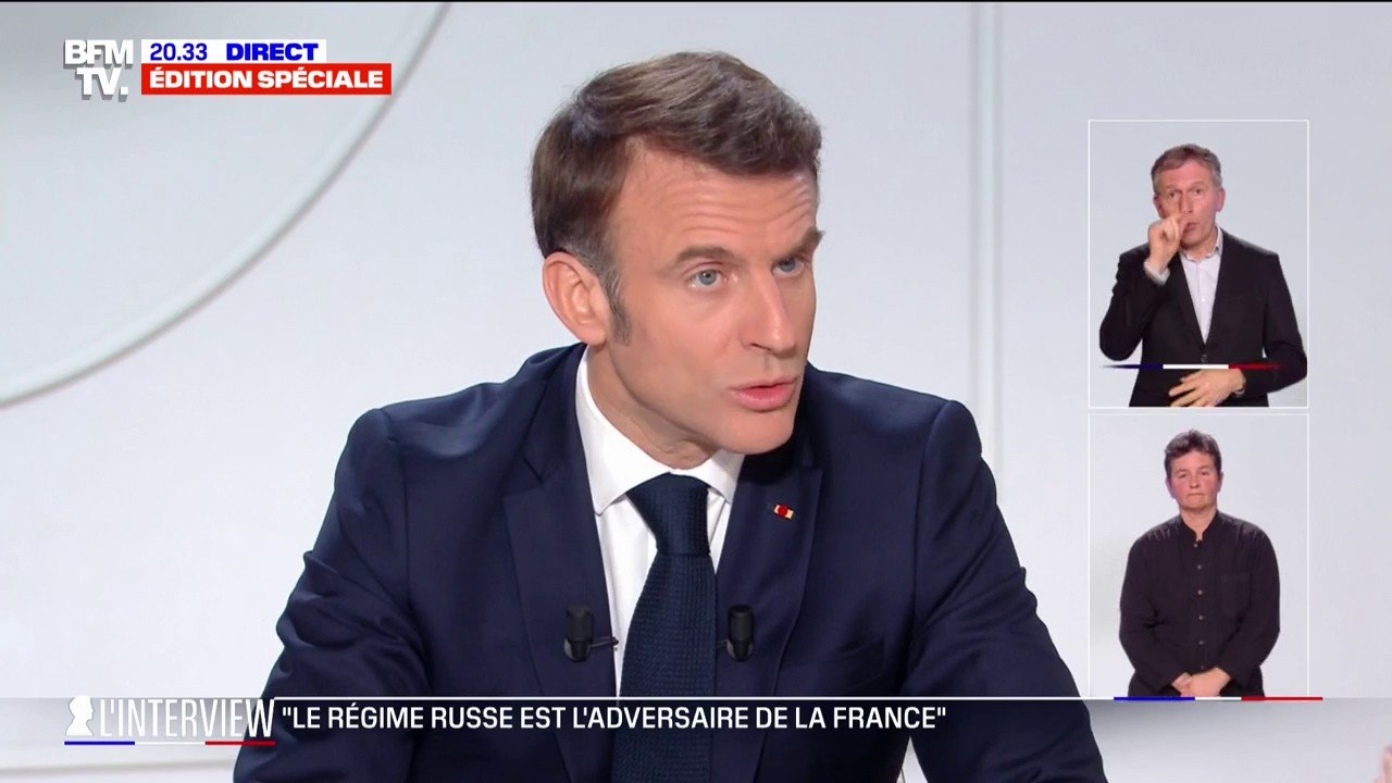 Emmanuel Macron: "On n'est pas dans un roman ou une série. Au moment où on se parle, il y a des hommes et des femmes qui meurent en Ukraine sous la responsabilité du président Poutine"