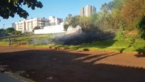 Bombeiros combatem incêndio em vegetação na Vila Tolentino