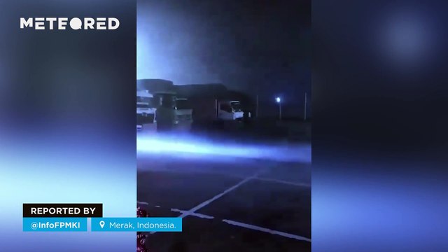 Hurricane-force winds and heavy rain in the port of Merak, Indonesia.