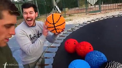 GIANT LEGO BOWLING BALL Vs. TRAMPOLINE! (20,000 BRICKS!!)