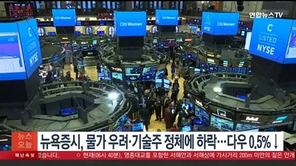 뉴욕증시, 물가 우려·기술주 정체에 하락…다우 0.5%↓