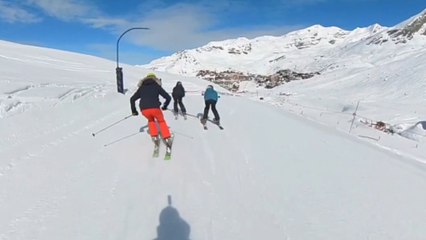 Family ski race takes a hilarious tumble turn, resulting in EPIC double fall