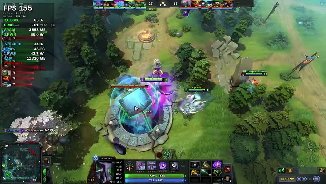 DOTA 2: AMD RX 6600 + i5 13400F (1080p Maximum Settings)