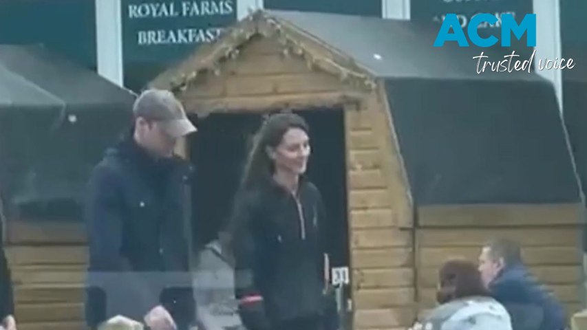 The clip shows Princess Catherine and Prince William visiting a garden business near their home on Saturday, March 16, 2024.