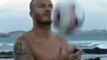 Topless David Beckham in beach keepy uppies!