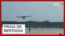 Aeronave faz pouso irregular e quase atinge banhistas no litoral de SP