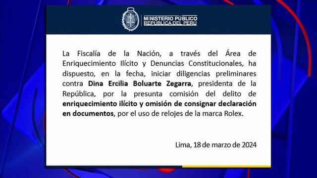 Fiscalía inicia diligencias por uso de relojes Rolex por parte de la presidenta Dina Boluarte