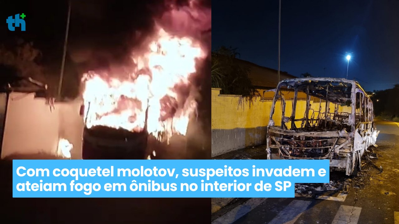 Com coquetel molotov, suspeitos invadem e ateiam fogo em ônibus no interior de SP