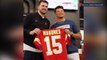 NFL meets NBA as Mahomes presents Doncic with Chiefs jersey