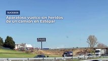 Aparatoso vuelco sin heridos de un camión en la A-62 a la altura de Estépar