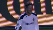 David Beckham scores goal off of a corner kick