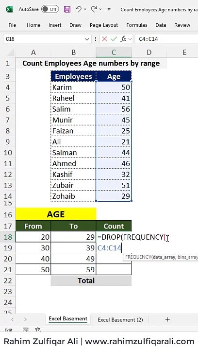 Count Employees Age numbers by range and Salaries Excel 365 - video ...