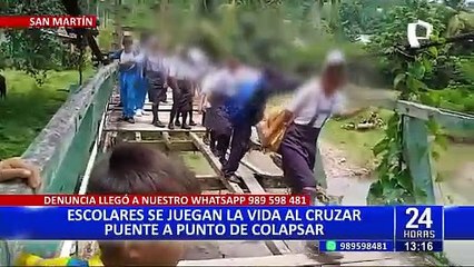 Escolares cruzan puente a punto de colapsar para llegar a su colegio