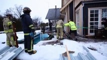 Alce rescatado de las congeladas aguas de una alberca en Suecia