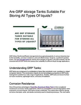 Are GRP storage Tanks Suitable For Storing All Types Of liquids