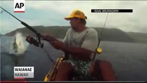 Pescador en Hawai cerca de un Tiburon